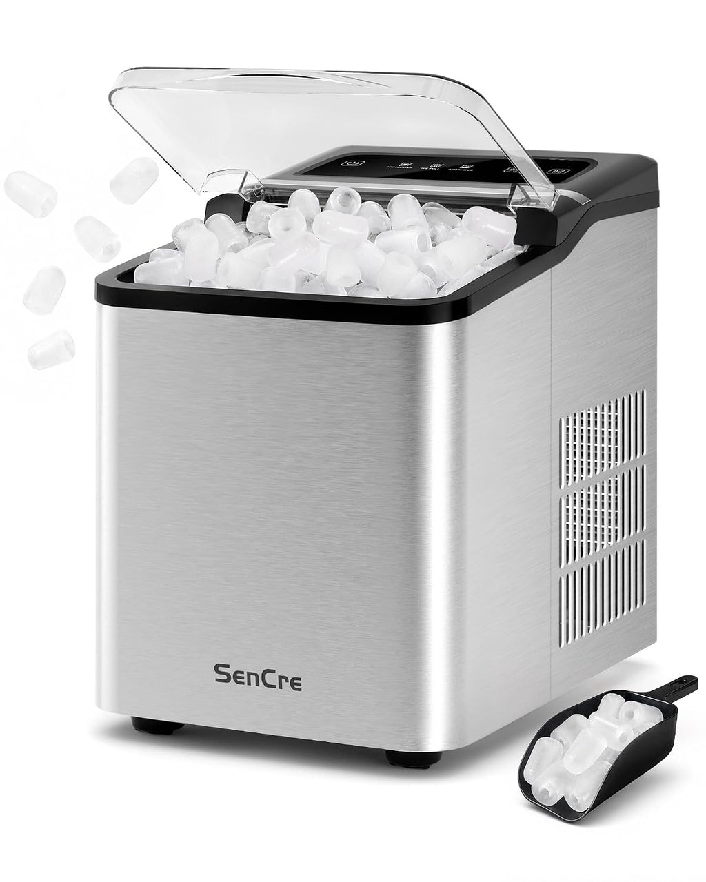 Ice Makers Countertop, 26.5Lbs/24H Ice Machine with 2 Sizes Bullet Ice, 9 Ice Cubes Release in 6 Mins, Self-Cleaning Portable Ice Maker with Ice Scoop and Basket for Home Kitchen Office Bar RV