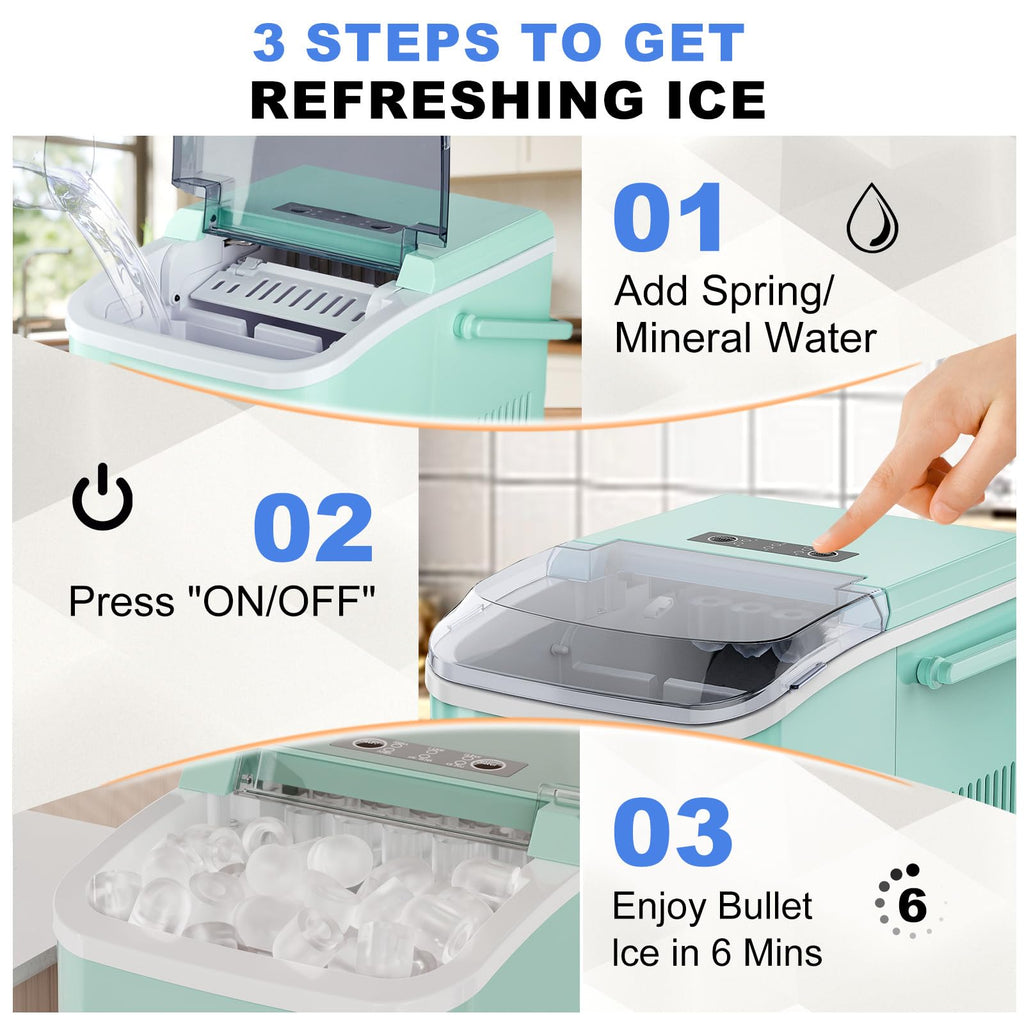 NEWBULIG Ice Makers Countertop with Handle, Portable Ice Machine