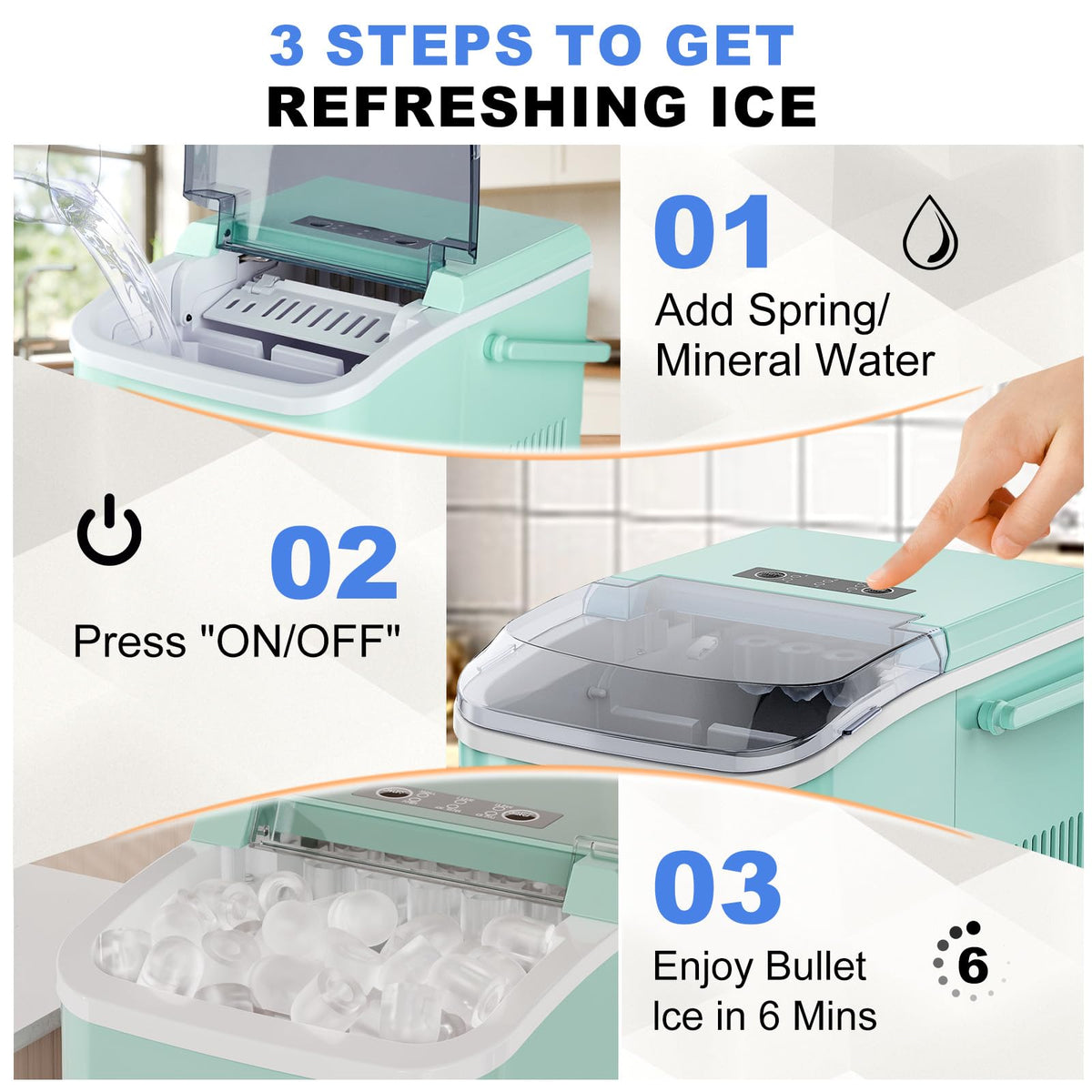 NEWBULIG Ice Makers Countertop with Handle, Portable Ice Machine