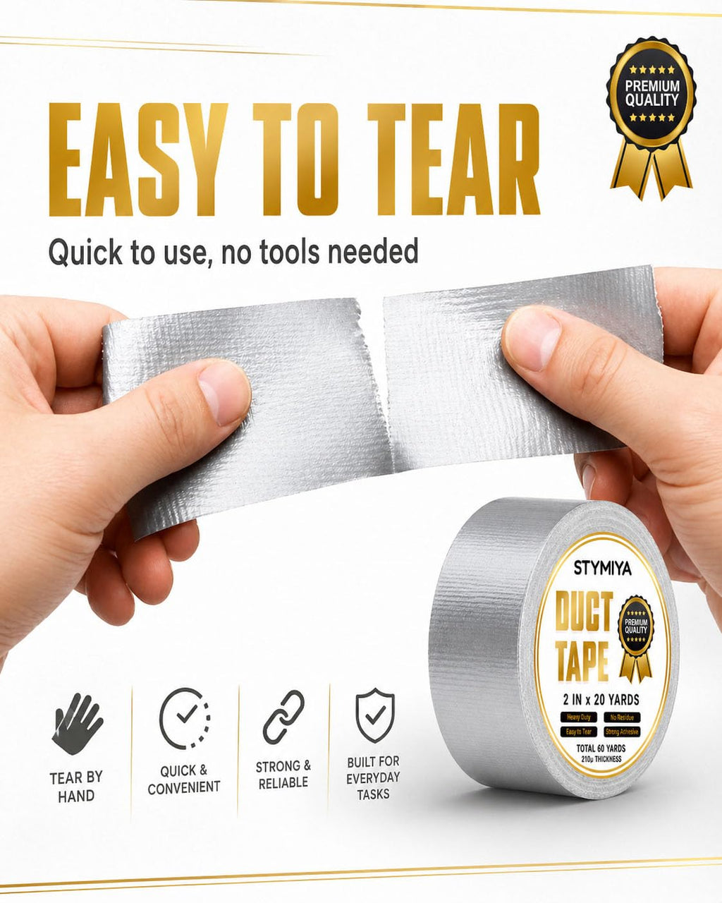 Black Duct Tape Heavy Duty: 3 Rolls 2inch x 20yd Wide Waterproof Outdoor - Strong Adhesive Weather Tapes Repair Bulk - Ductape for Patterns Masking Packing Furniture Kids Craft (3, Matte Black)