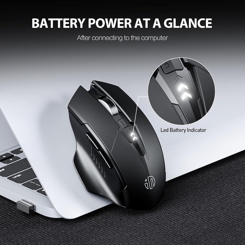 INPHIC Wireless Mouse Rechargeable, [Battery Level Visible], Silent Click USB 2.4G Cordless Mouse for Laptop PC Computer Tablets, 6 Buttons, 2400DPI 4 Adjustment Levels, Black