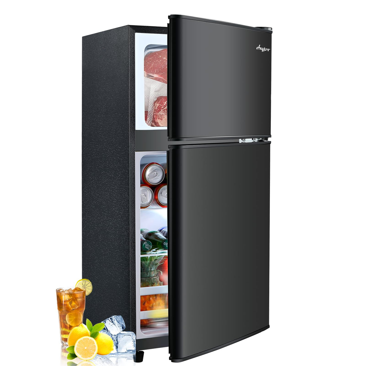 Anypro 4.0 Cu.Ft Fridge with Bottom Freezer, 2 Door Refrigerator with Drawer, 7 Level Temperatures and Adjustable Shelves for Bedroom, Dorm, Office, Apartment, Silver
