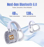 Kinglucky Clip-On Earbuds Gen 3, Open-Ear Wireless Bluetooth 6.0 Headphones with Mic, Secure Fit for Small Ears & Glasses Wearers, 50H Playtime, LED Digital Display, ENC, IPX5 Waterproof(Balck)