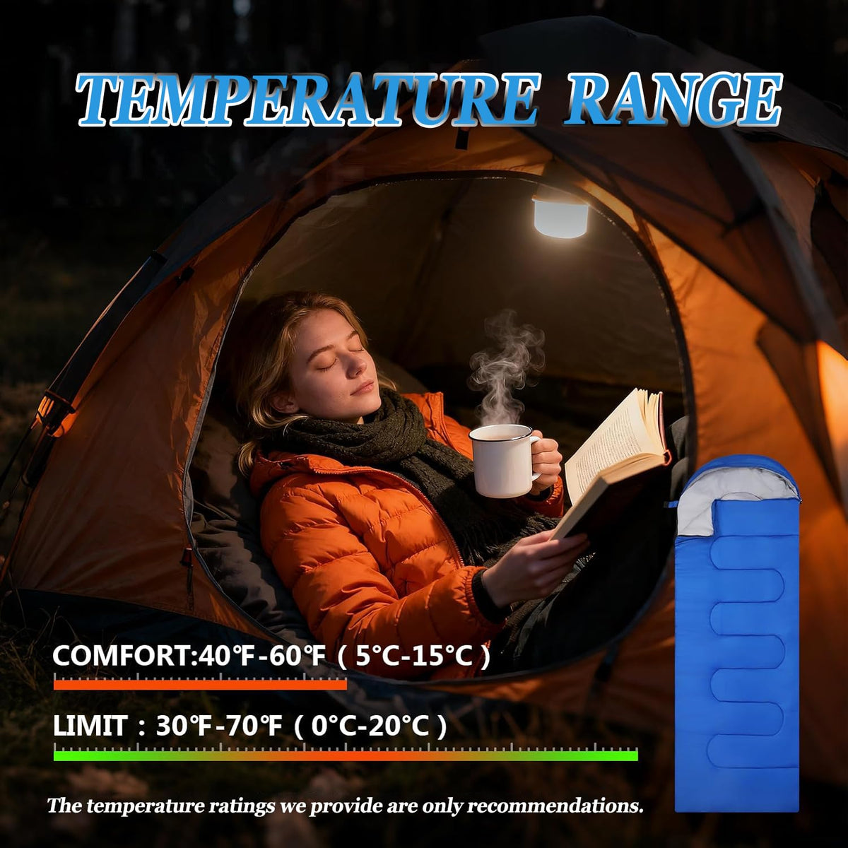 Sleeping Bag for Camping,Sleeping Bags for Adults Backpacking Waterproof,3 Seasons Adult Blanket,Small Packed Ultralight Carry Bag, Soft,Thick and Warm,for Outdoor Camping,Travel,Hiking