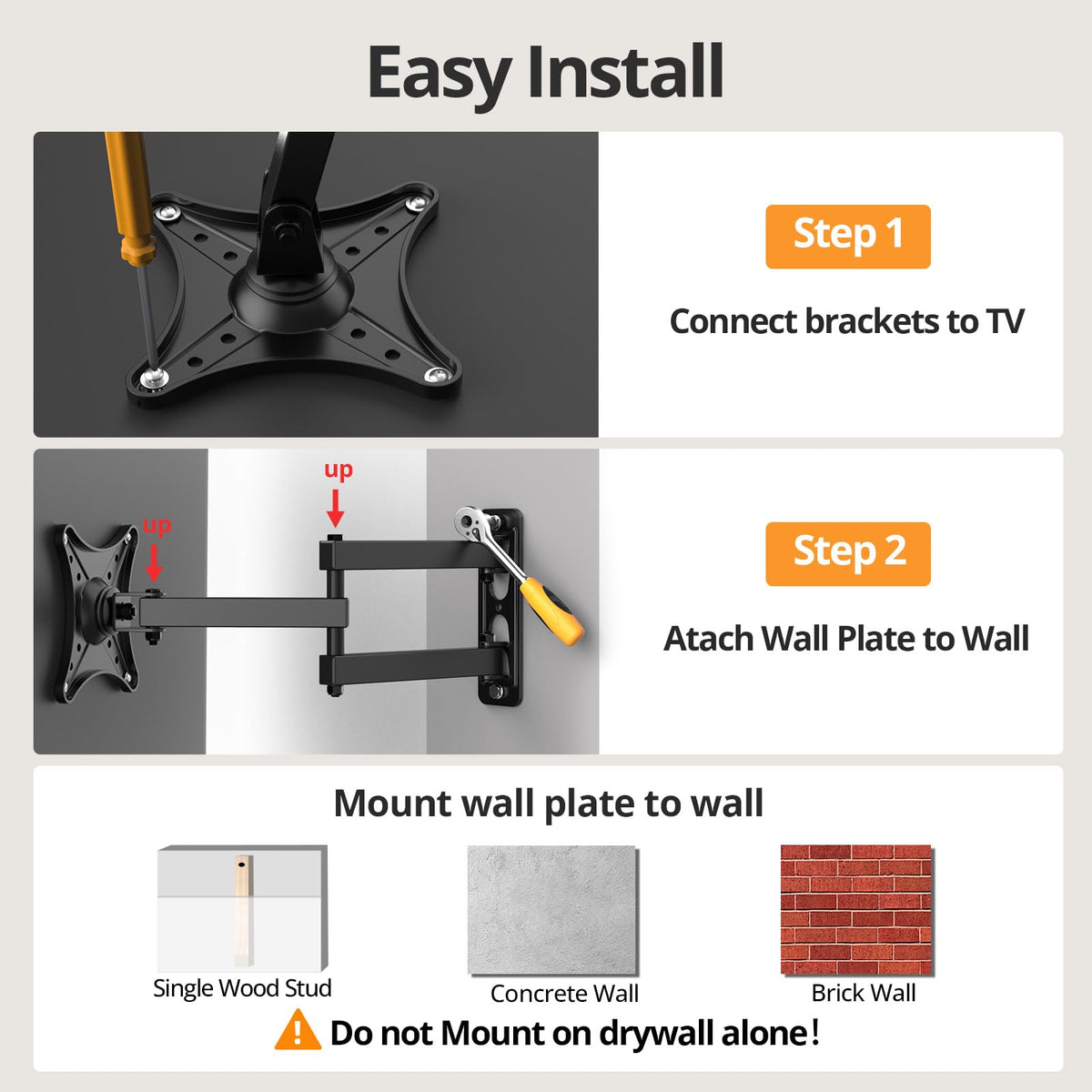 IWORBOARD 24 32 40 42 inch Fixed TV Monitor Wall Mount for 14-42 inch LED LCD Screen,Low Profile Small RV TV Mount, Easy Slim Flat Wall Bracket, Max VESA 200x200mm, 66lbs, Single Stud