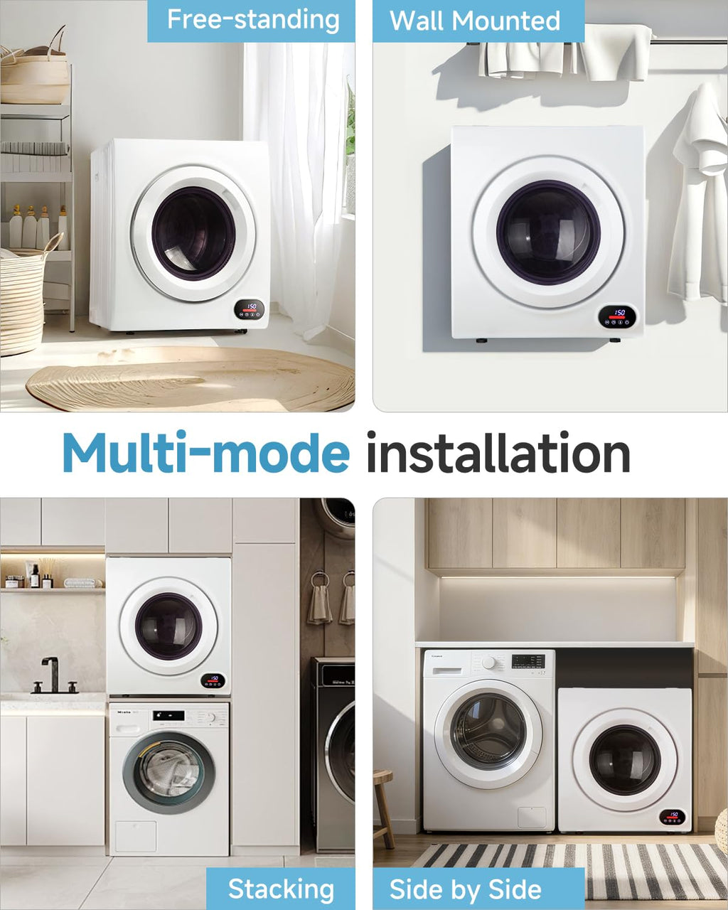 Feelfunn 850W Portable Clothes Dryer with 4 Automatic Drying Modes