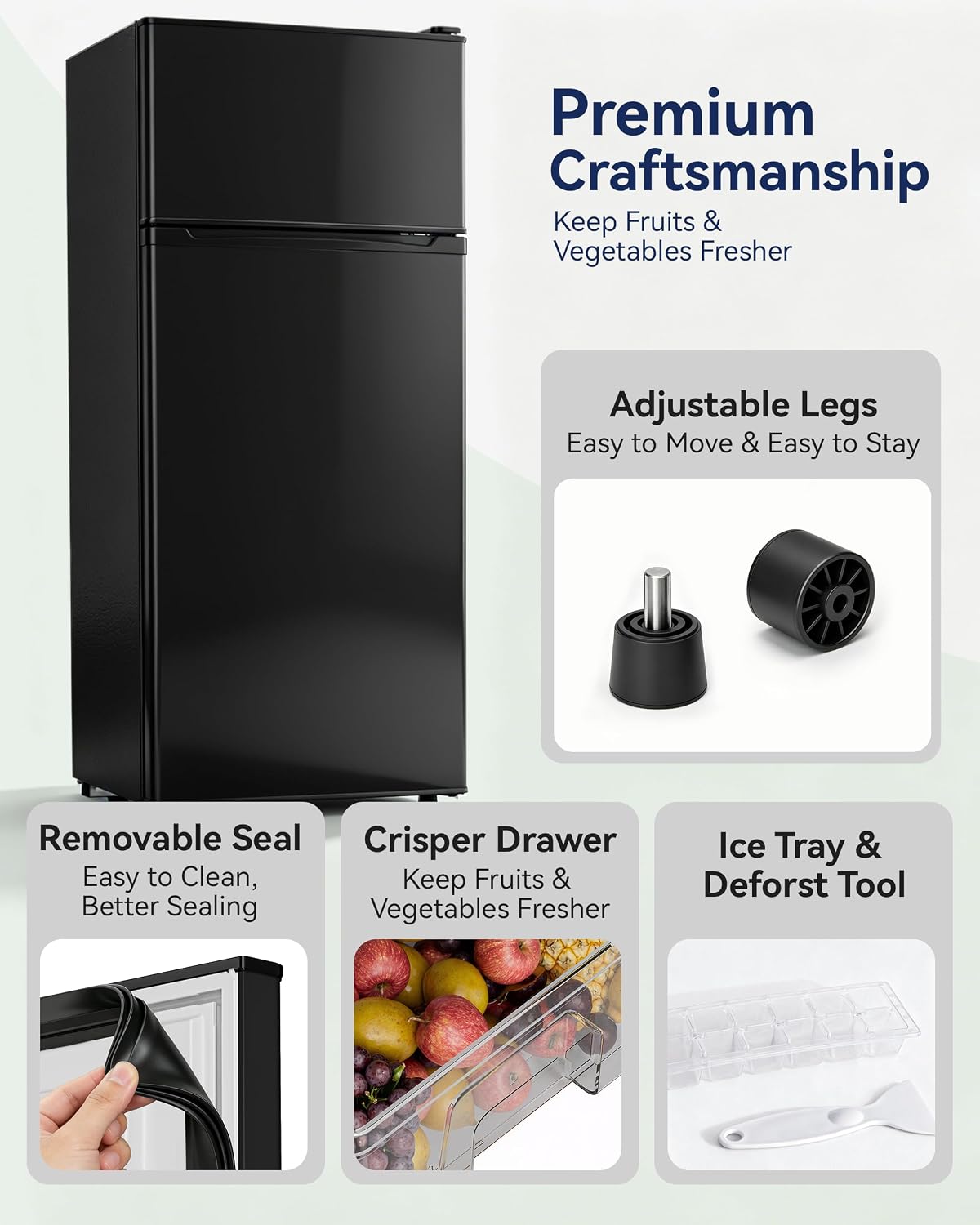 Manastin 4.5cf Mini Fridge for Dorm/Office Quiet 2-Door Adjustable