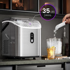 Kismile Nugget Ice Maker Countertop, 35 lbs/Day,Stainless Steel(Black)