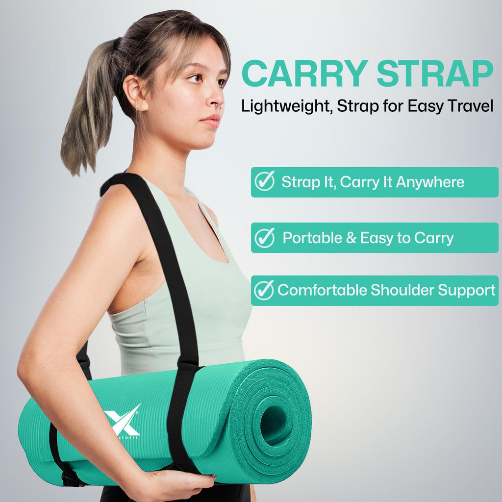 XN8 Sports Yoga Mat 10mm & 15mm Thick NBR Exercise Mat with Carry Strap