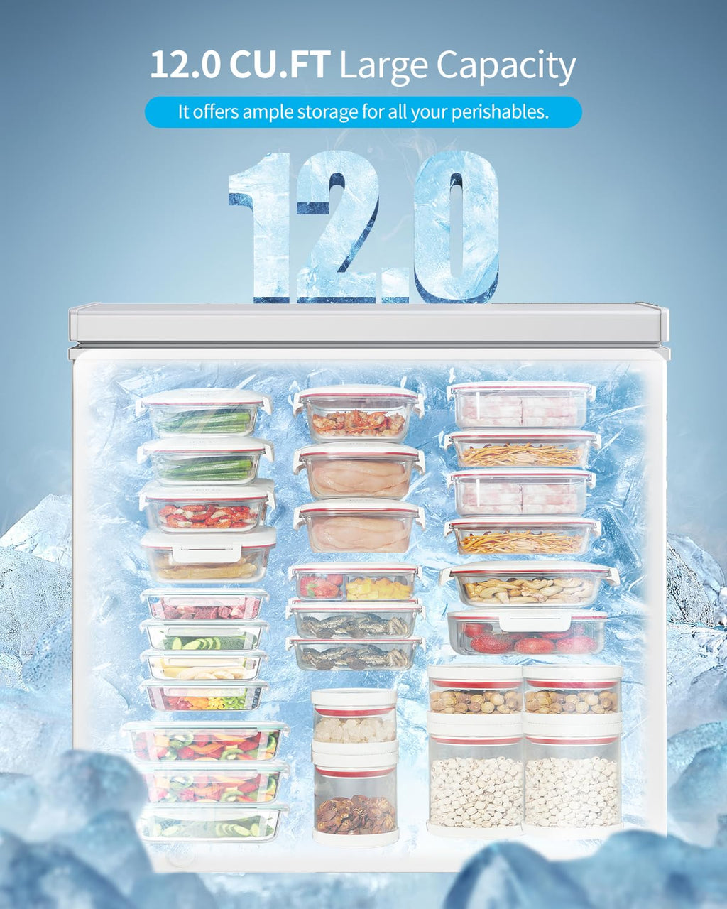 TABU 12.0 Cubic Feet Chest Freezer, Large Freestanding Deep Freezer, Black