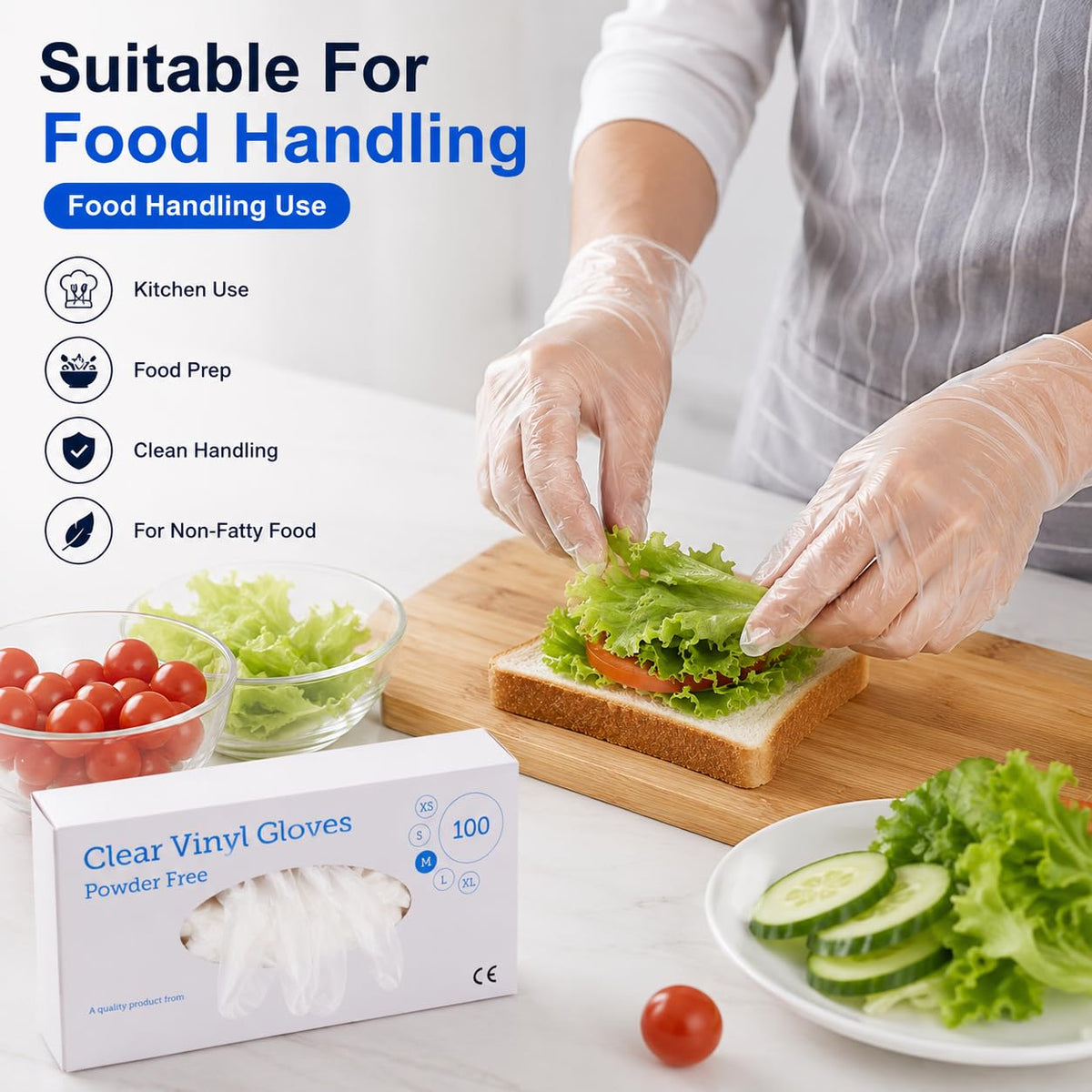 1ABOVE 100 Clear Vinyl Disposable Gloves Small, Powder-Free Latex-Free Ambidextrous Gloves for Food Handling Except Fatty Foods, Cleaning, Hairdressing, Beauty & Everyday Tasks