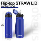 GOPPUS 600ml/20oz Stainless Water Bottle with Straw Double Wall Insulated Bottles with Strap One Hand Open Vacuum Thermal Flask with Flip Top Lid Leakproof Keep Cold Drinks BPA Free