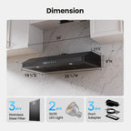 VIKIO HOME 30 Inch Under Cabinet Range Hood, 980CFM Fast Venting Ducted, Kitchen Hood With 3 Speed Gesture Sensing & Touch Control, Stainless Steel Stove Hood With LED Light And 2 Baffle Filters