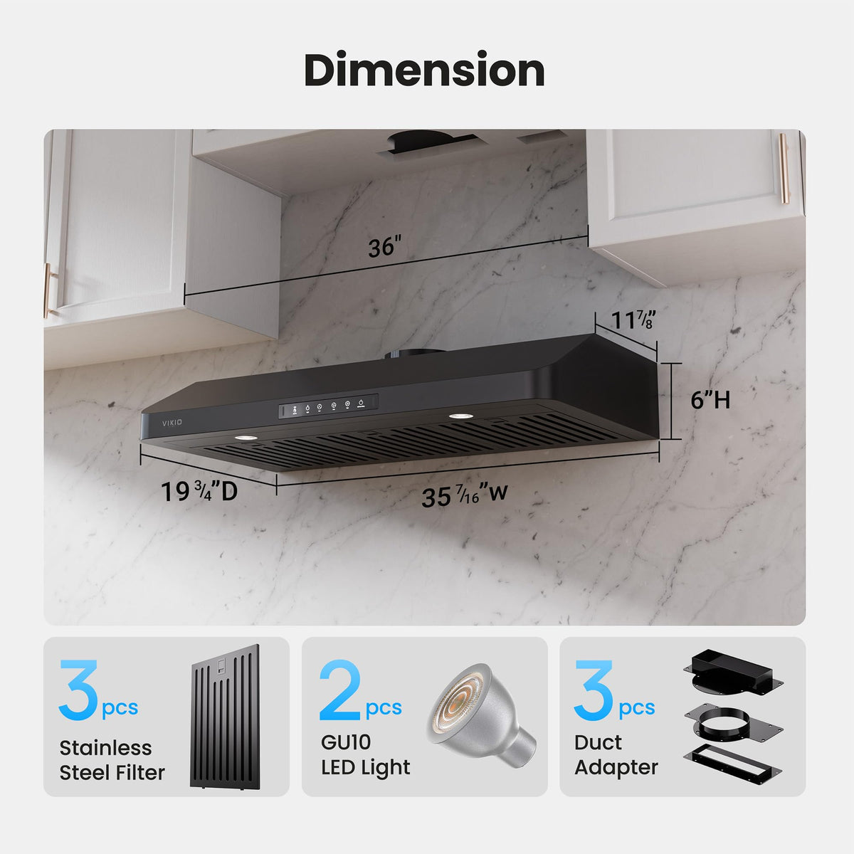 VIKIO HOME 30 Inch Under Cabinet Range Hood, 980CFM Fast Venting Ducted, Kitchen Hood With 3 Speed Gesture Sensing & Touch Control, Stainless Steel Stove Hood With LED Light And 2 Baffle Filters