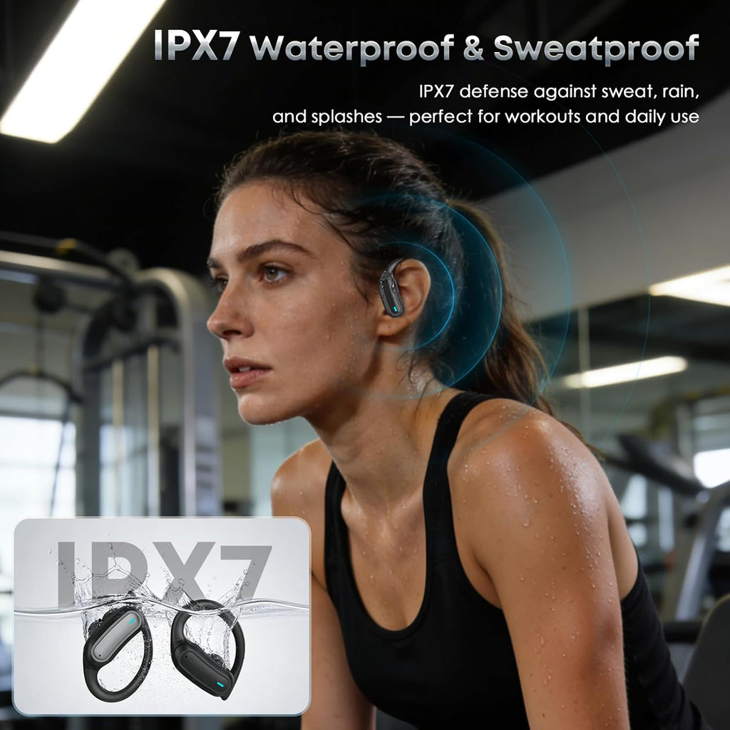 Wireless Earbuds Bluetooth Headphones, 54H Playtime Stereo Over Ear Buds with ENC Noise Cancelling, LED Power Display, IPX7 Waterproof Sport Earphones with Earhooks for Running/Workouts (Black)