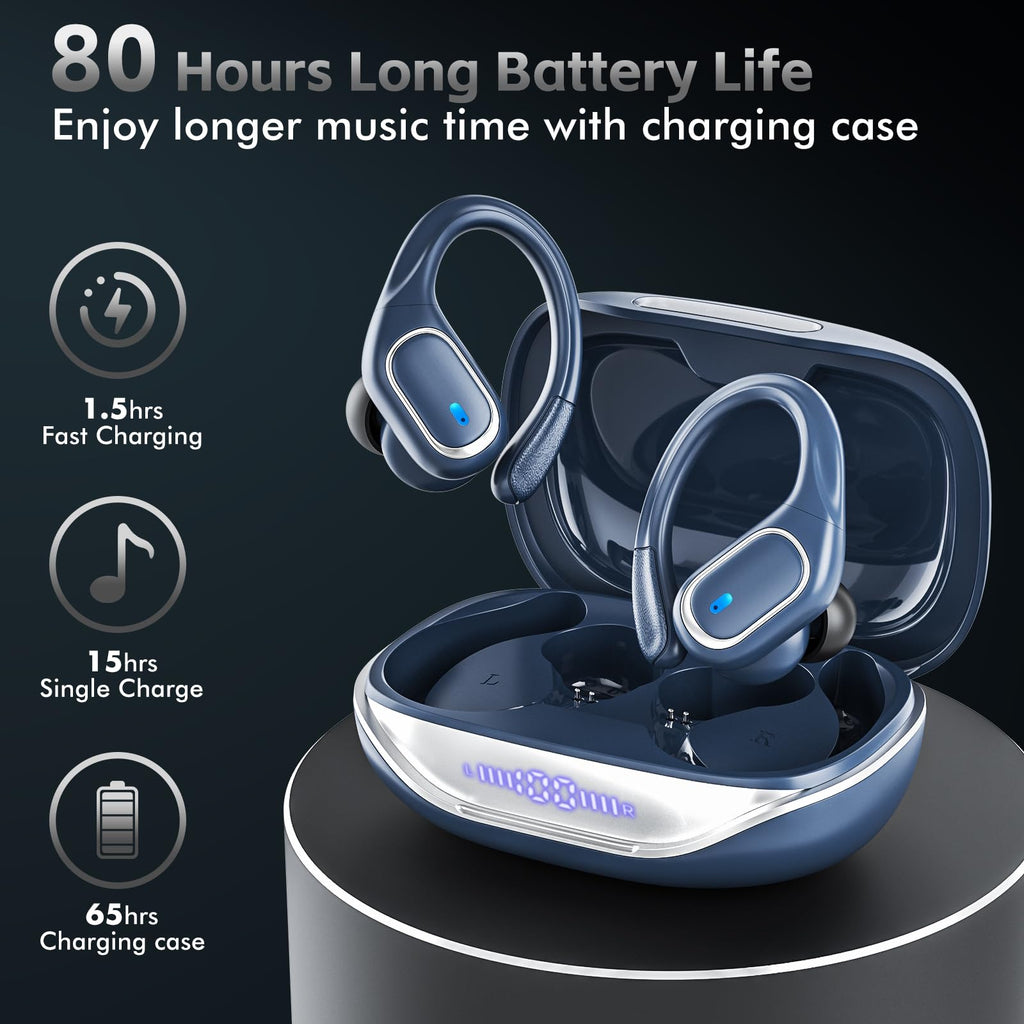 HAOYUYAN Wireless Earbuds, Sports Bluetooth Headphones, 80Hrs Playtime Ear Buds with LED Power Display, Noise Canceling Headset, IPX7 Waterproof Earphones for Workout/Running (Camel)