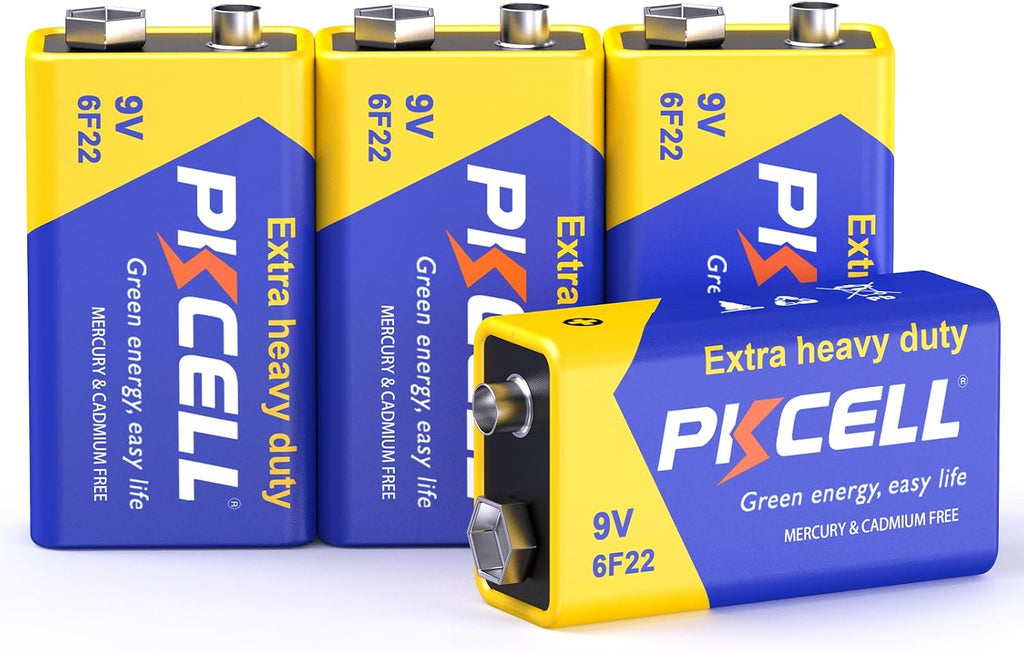 PKCELL Battery 6F22/PP3 (4 Pack) -9 Volt Square Batteries for Smoke Alarm