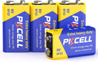 PKCELL Battery 6F22/PP3 (4 Pack) -9 Volt Square Batteries for Smoke Alarm