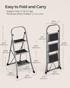 SONGMICS 3-Step Ladder, Folding Step Ladder, Safety, Holds up to 150KG