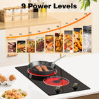 2 Burner Electric Cooktop 110V 2000W Countertop or Built-in