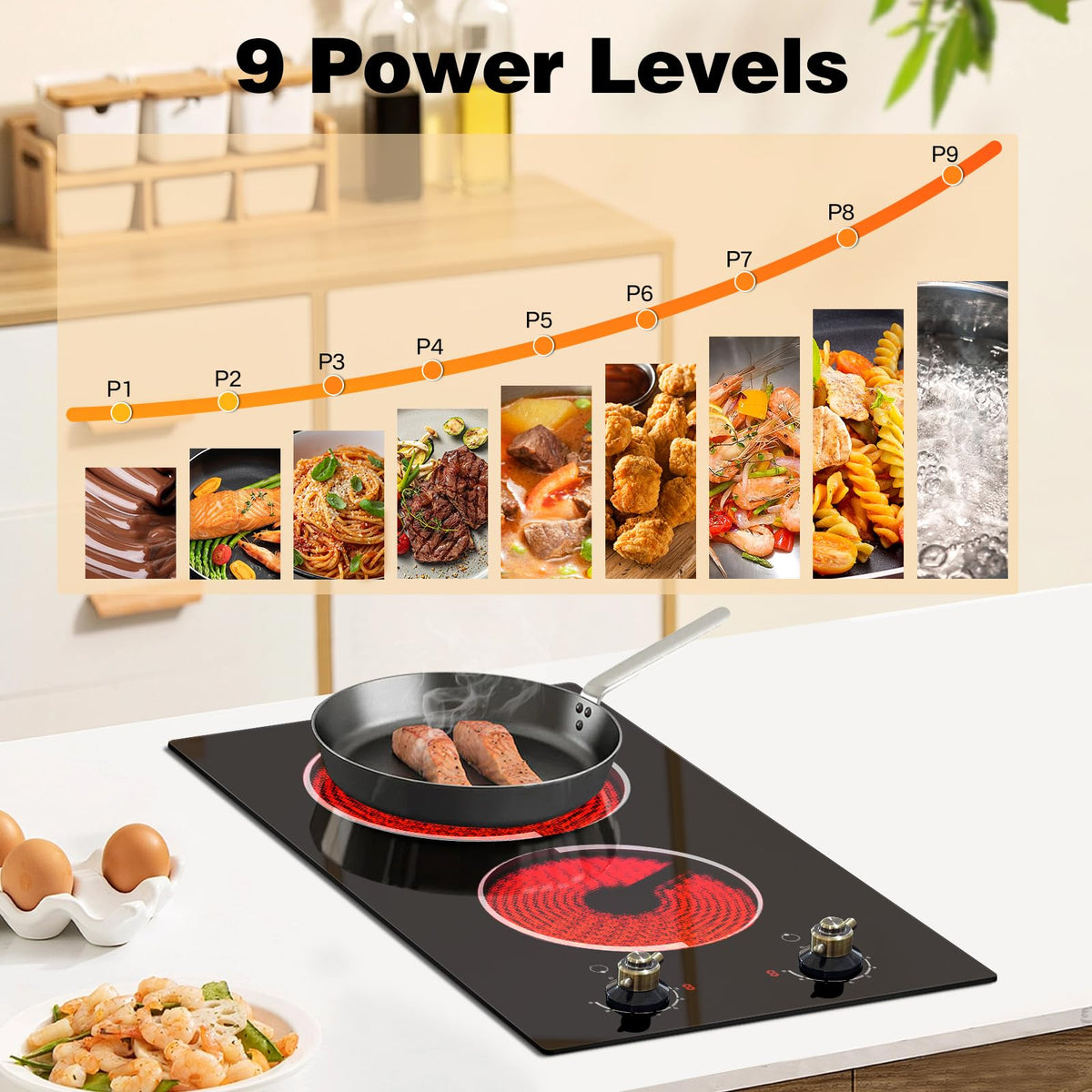 2 Burner Electric Cooktop 110V 2000W Countertop or Built-in