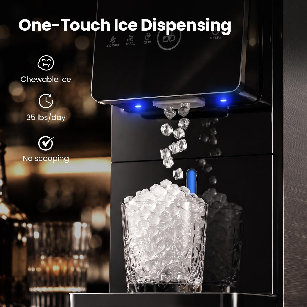 AGLUCKY Nugget Ice Makers Countertop, 35 lbs/24hrs Auto Drop Ice