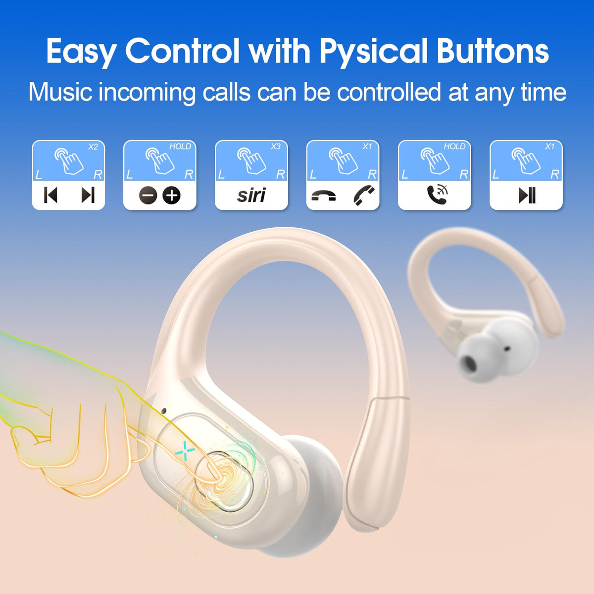 Aptkdoe Wireless Earbuds 75H Bluetooth 5.4 Sport Headphones with Earhooks