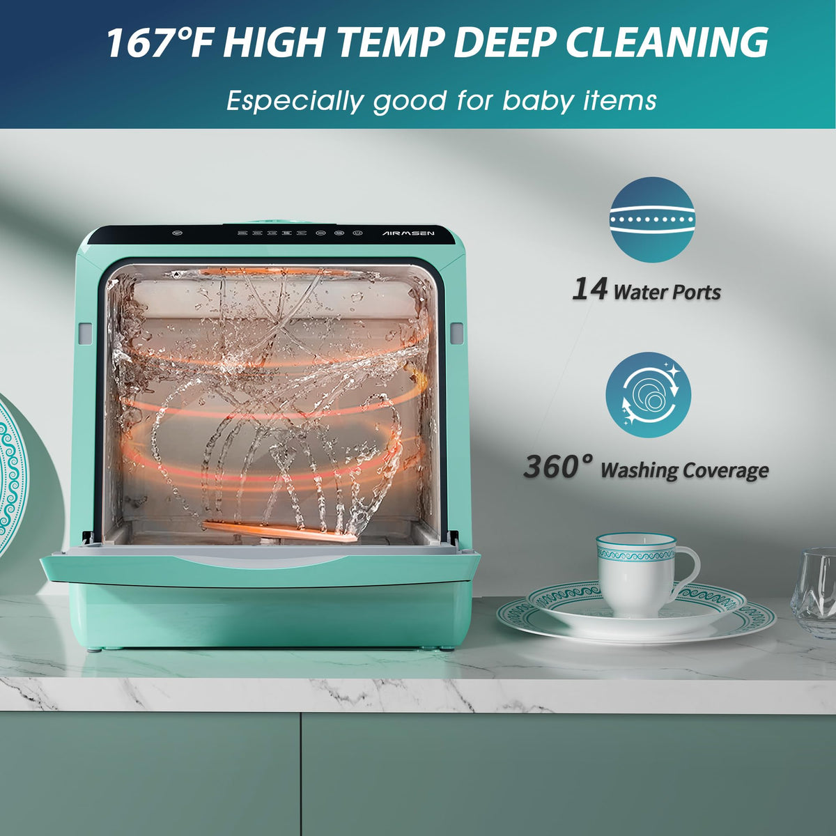 AIRMSEN Portable Countertop Dishwasher, No Hookup Needed