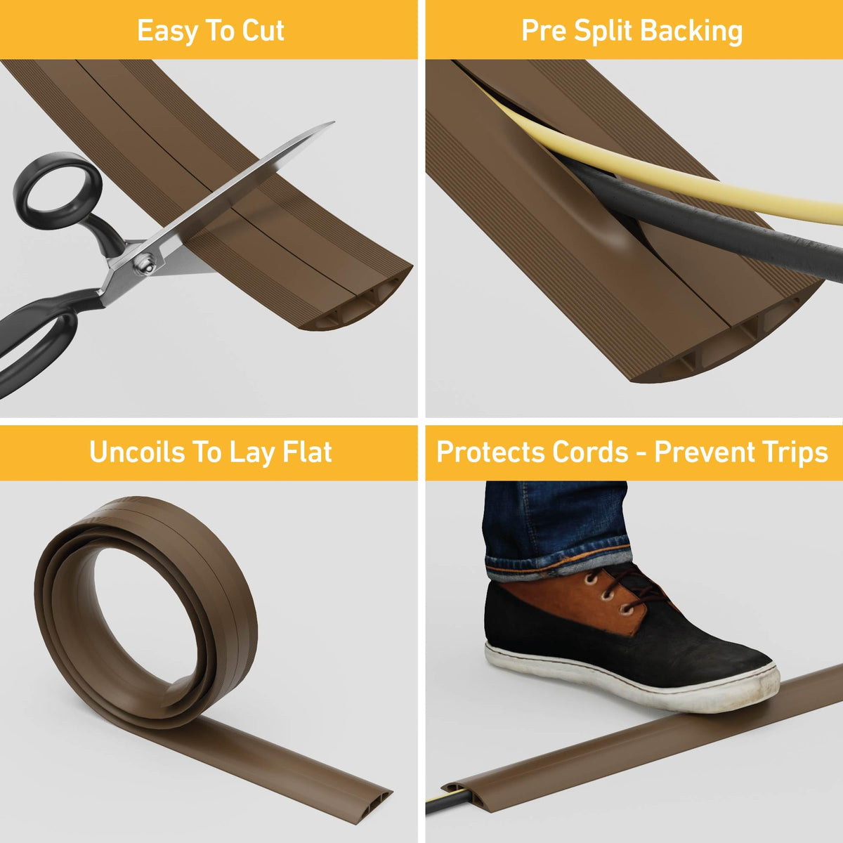 D-Line 6ft Floor Cord Cover, Cable Protector, Hide Extension Cords, Protect Cords, Prevent Cable Trips, Heavy Duty Cord Hider - Cable Cavity = 0.63" (W) x 0.31" (H) - Beige