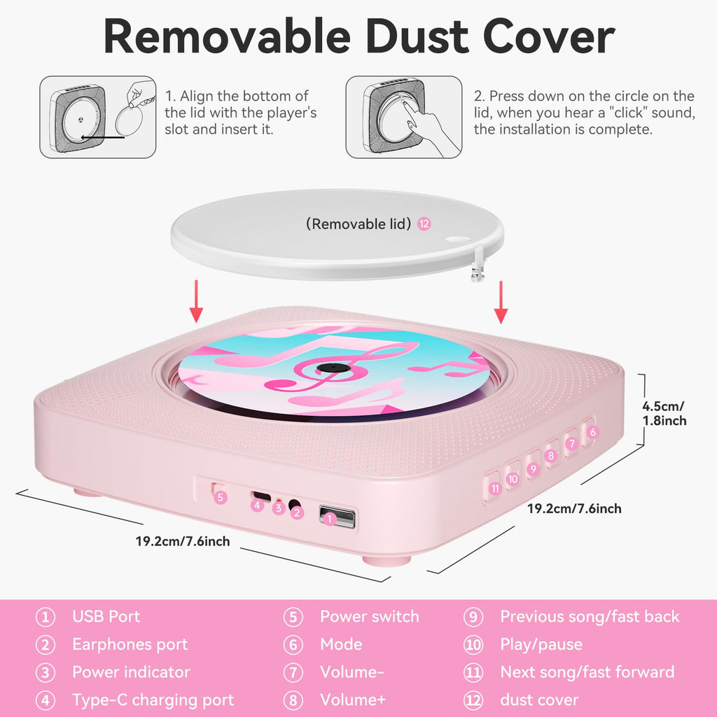 CD Player Portable: Kegaudio CD Players for Home with Speakers Bluetooth