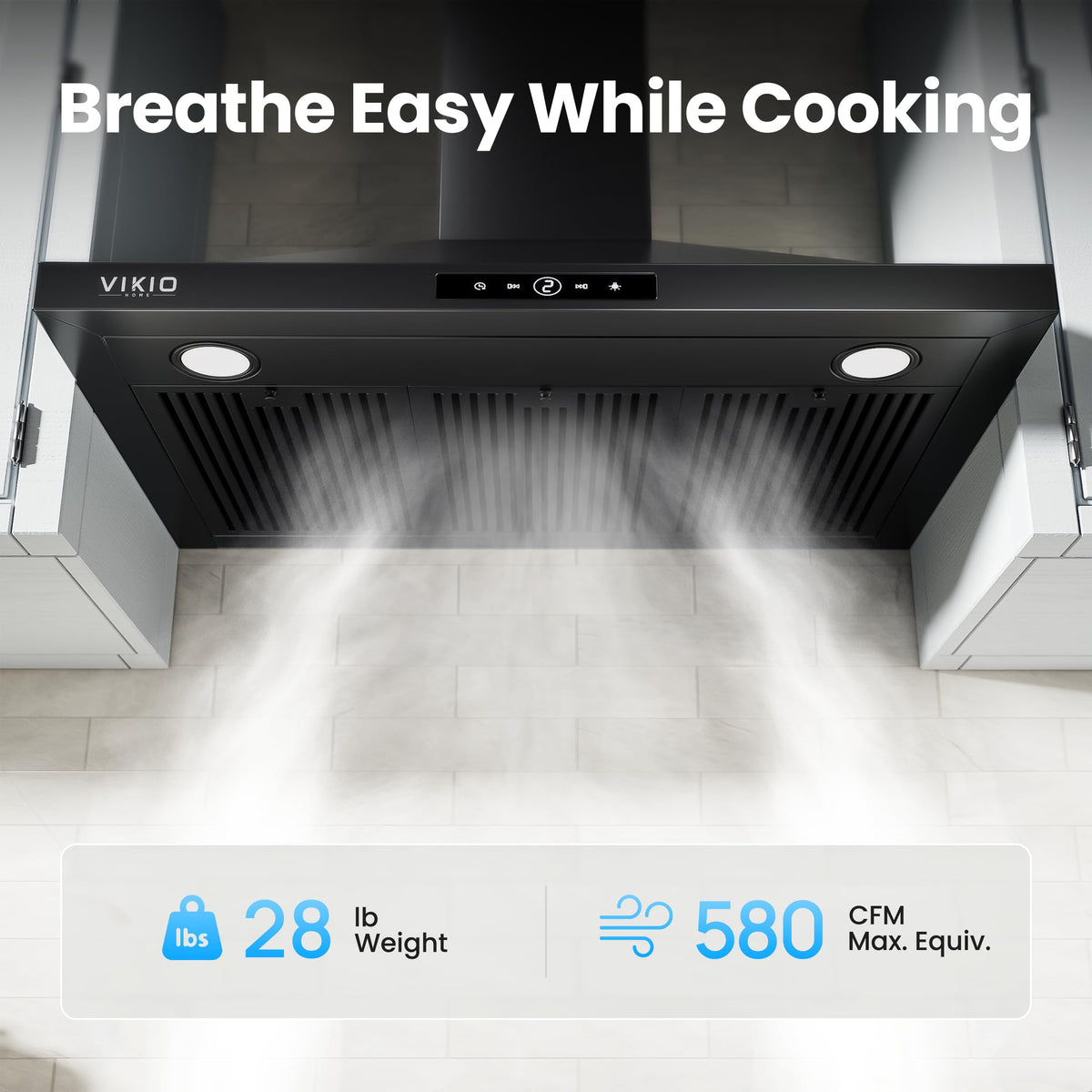 VIKIO HOME 36 Inch Wall Mount Range Hood 580CFM Low Noise Touch Control