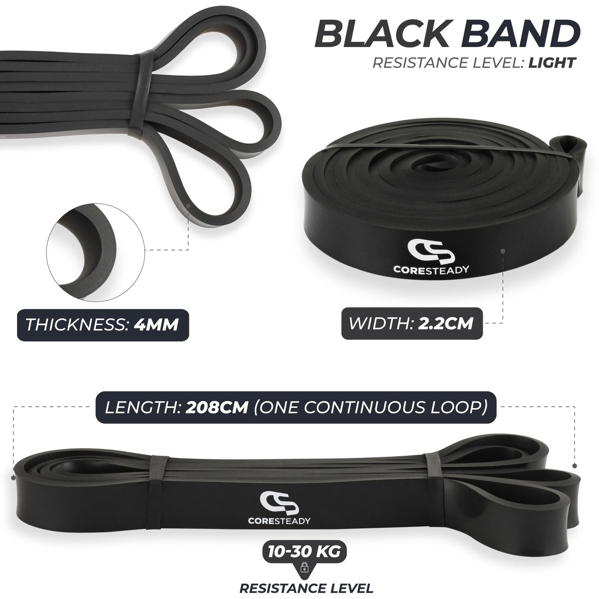 Coresteady Pull Up Bands & Resistance Bands - Heavy Duty Loop Band for Men & Women - Build Fit Power & Muscle - Training, Fitness Assist Pull Ups & Gym Exercise