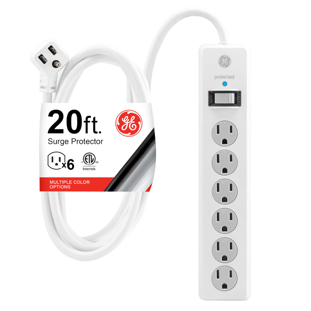 GE Surge Protector Power Strip, 6 Ft Extension Cord, 6 Outlet Extender