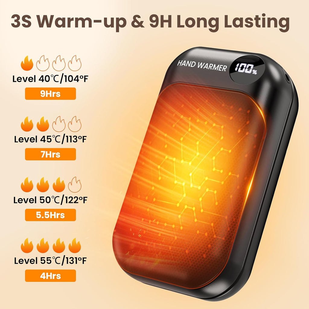 Hand Warmers, 2 Pack Magnetic Electric Handwarmer, 6000mAh USB Hand Warmers Rechargeable, 4 Heat Settings, LED Digital Display, Suitable for Outdoor Indoor - Hunt, Camp, Golf or Gift Giving