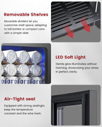 Feelfunn 2.6CuFt Beverage Refrigerator, 95 Can Mini Fridge with Glass Door