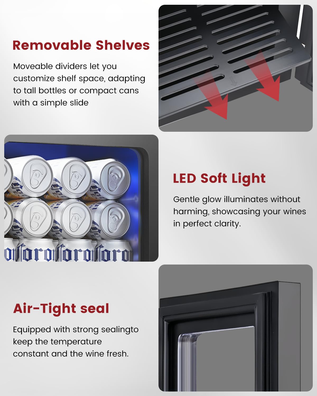Feelfunn 2.6CuFt Beverage Refrigerator, 95 Can Mini Fridge with Glass Door