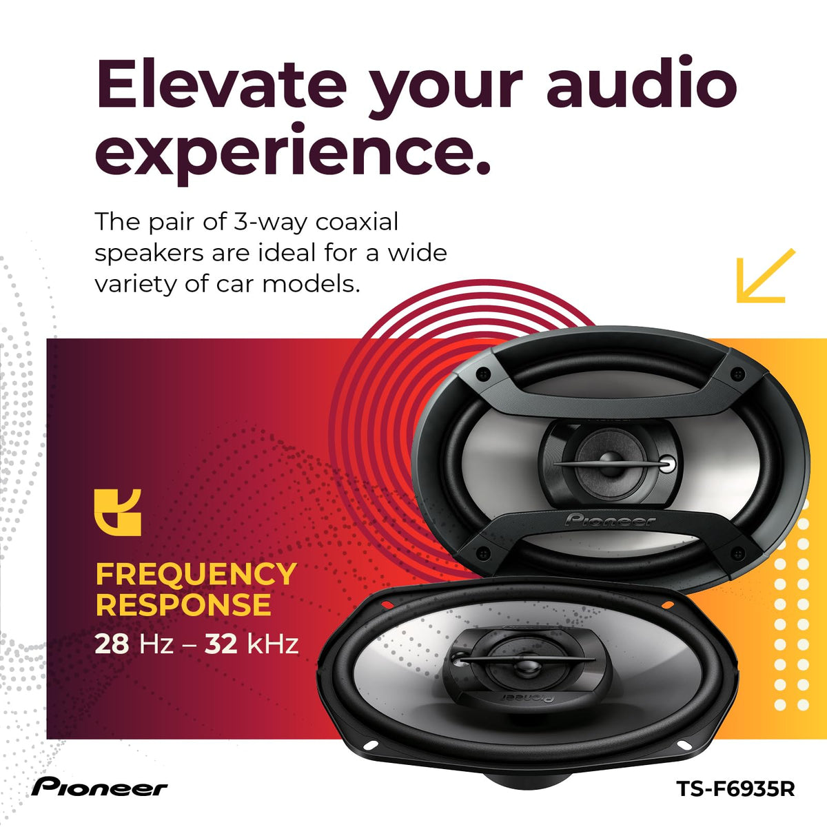 Pioneer F-Series TS-F1035R 4" 2-Way Coaxial Car Speakers 150W Max