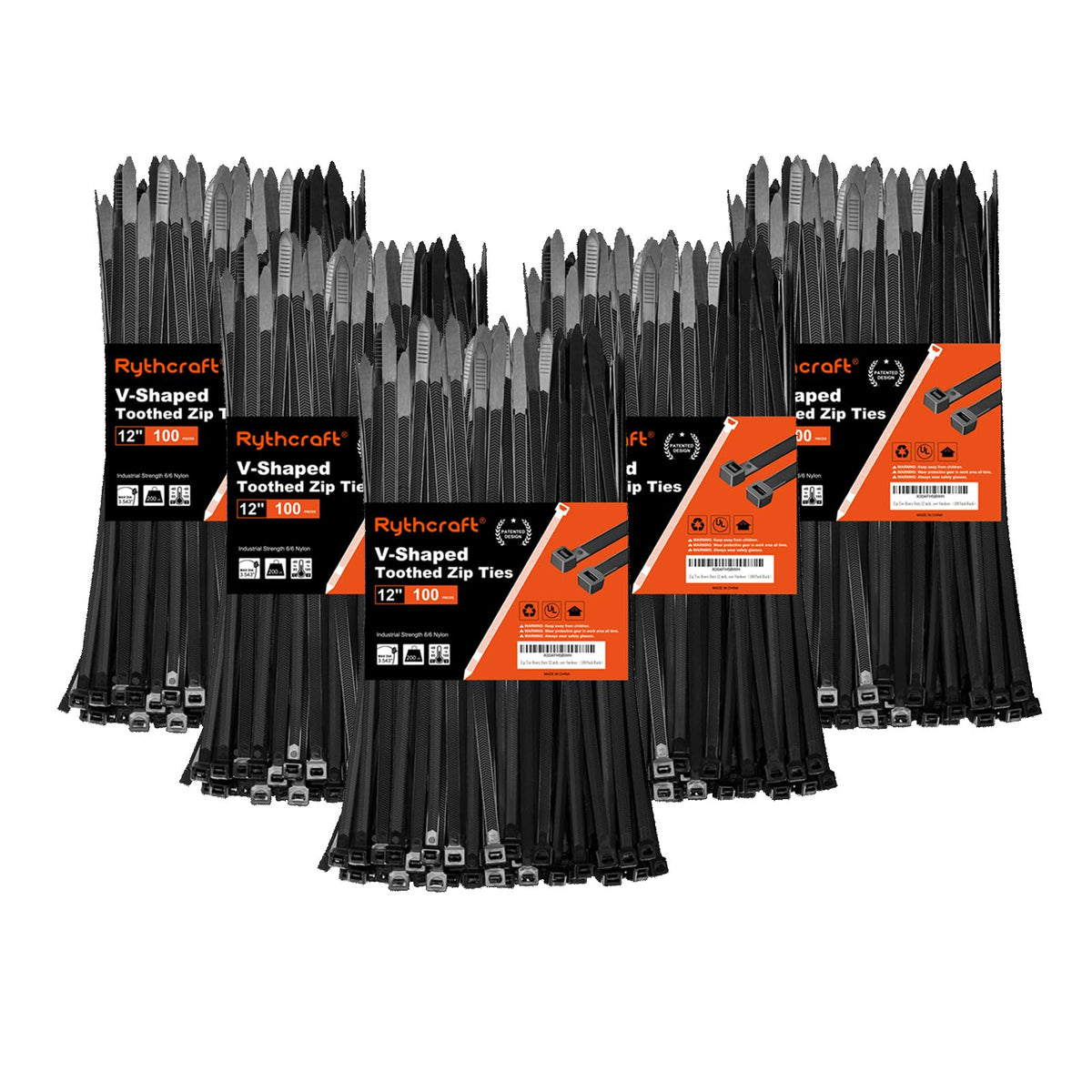 Rythcraft 12" Cable Zip Ties Heavy Duty, 200 LBS Test Tilted Tooth, 80 Pack
