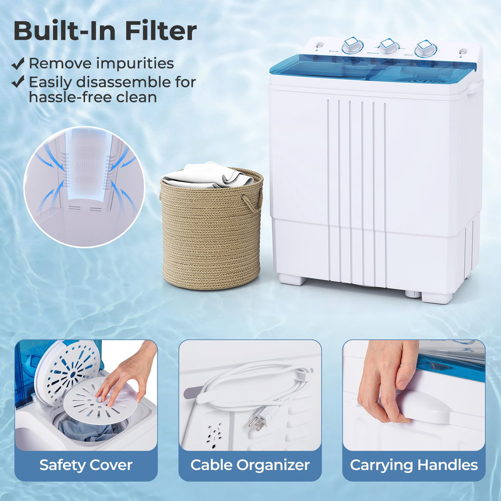 Giantex Portable Washing Machine, 20lbs Capacity, 12lbs Washer and 8lbs Spinner, Compact for Apartment RV, Gray & White, GX20313-PE