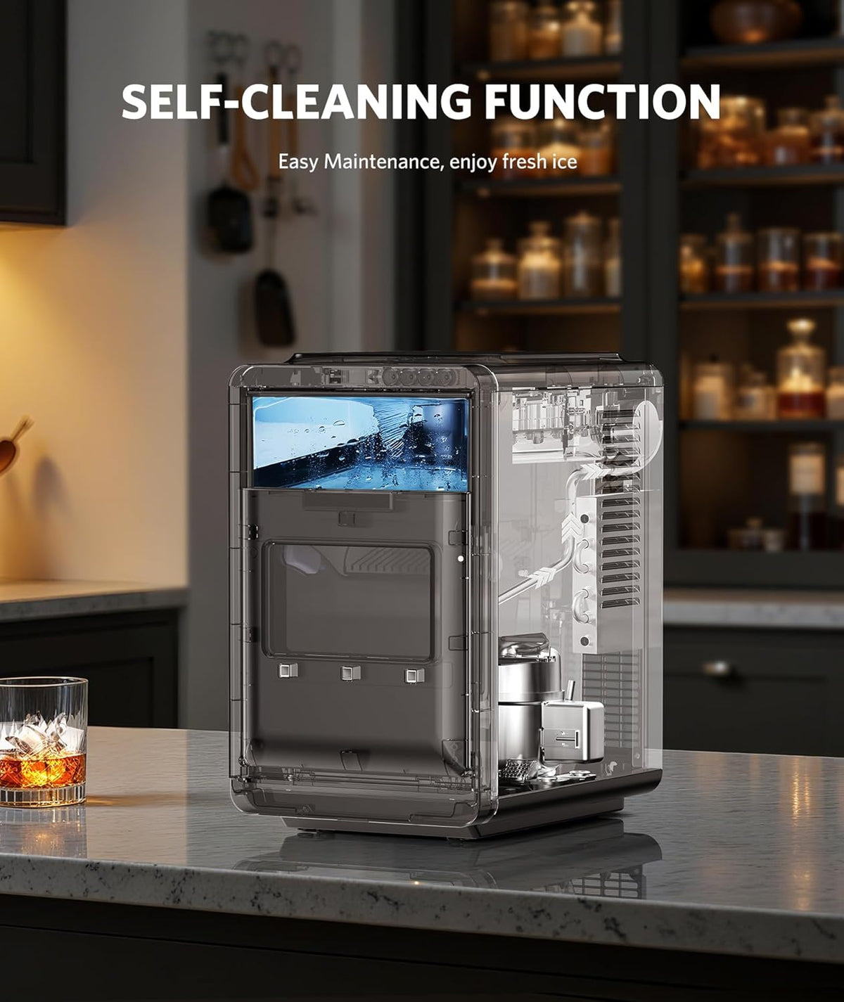 COWSAR Nugget Countertop Ice Maker, Automatic Ice Dispenser, 33 lbs/Day Chewable Pellet Ice Machine with Self-Cleaning & Measured Dispensing, Portable Ice Maker for Home, Kitchen, Office