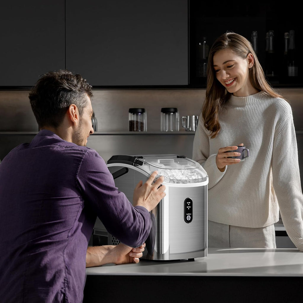 Kismile Nugget Ice Maker Countertop, 35 lbs/Day,Stainless Steel(Black)