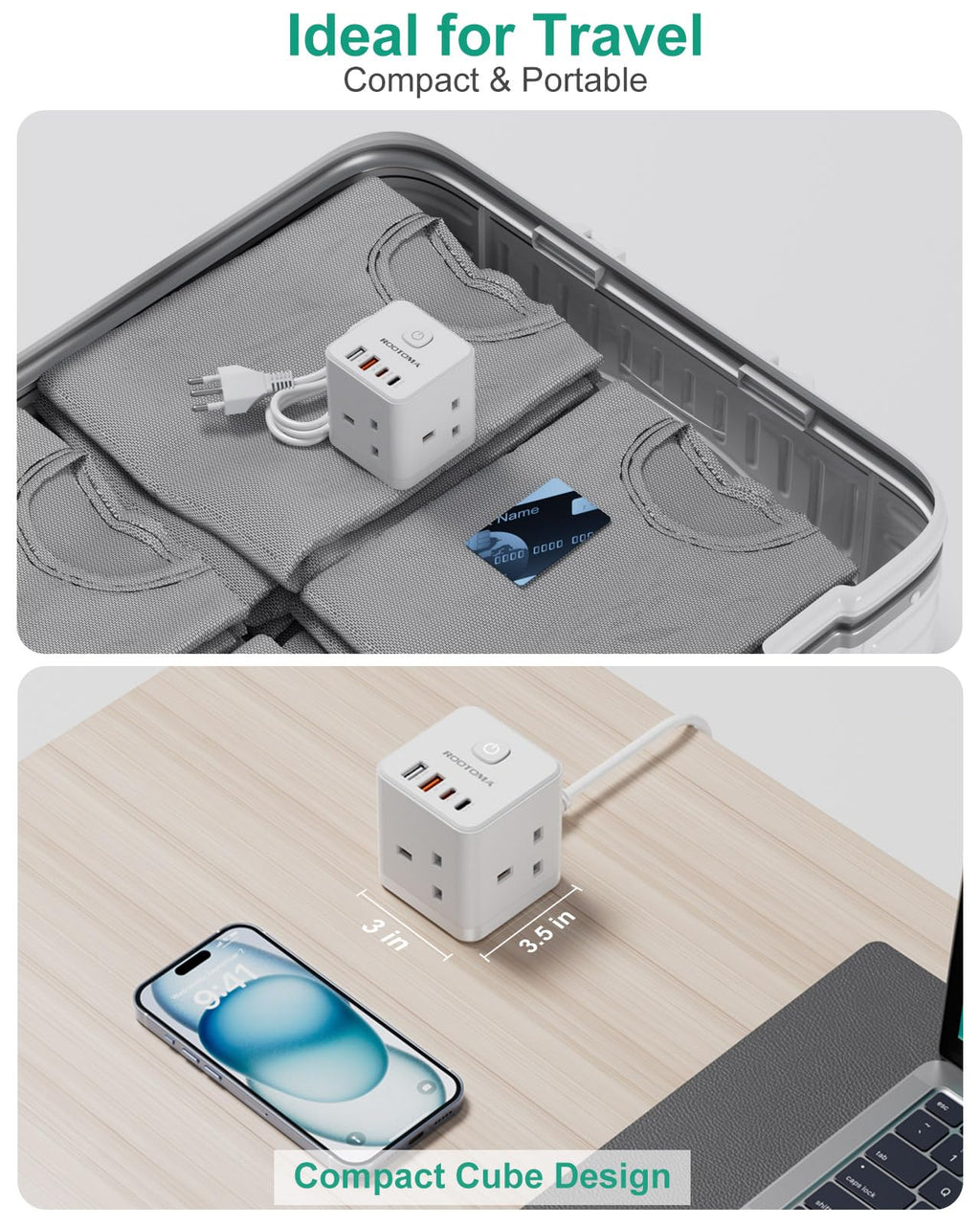 South Africa Plug Adapter, PD20W 3 Way Cube Extension Lead, Type M,1.5M