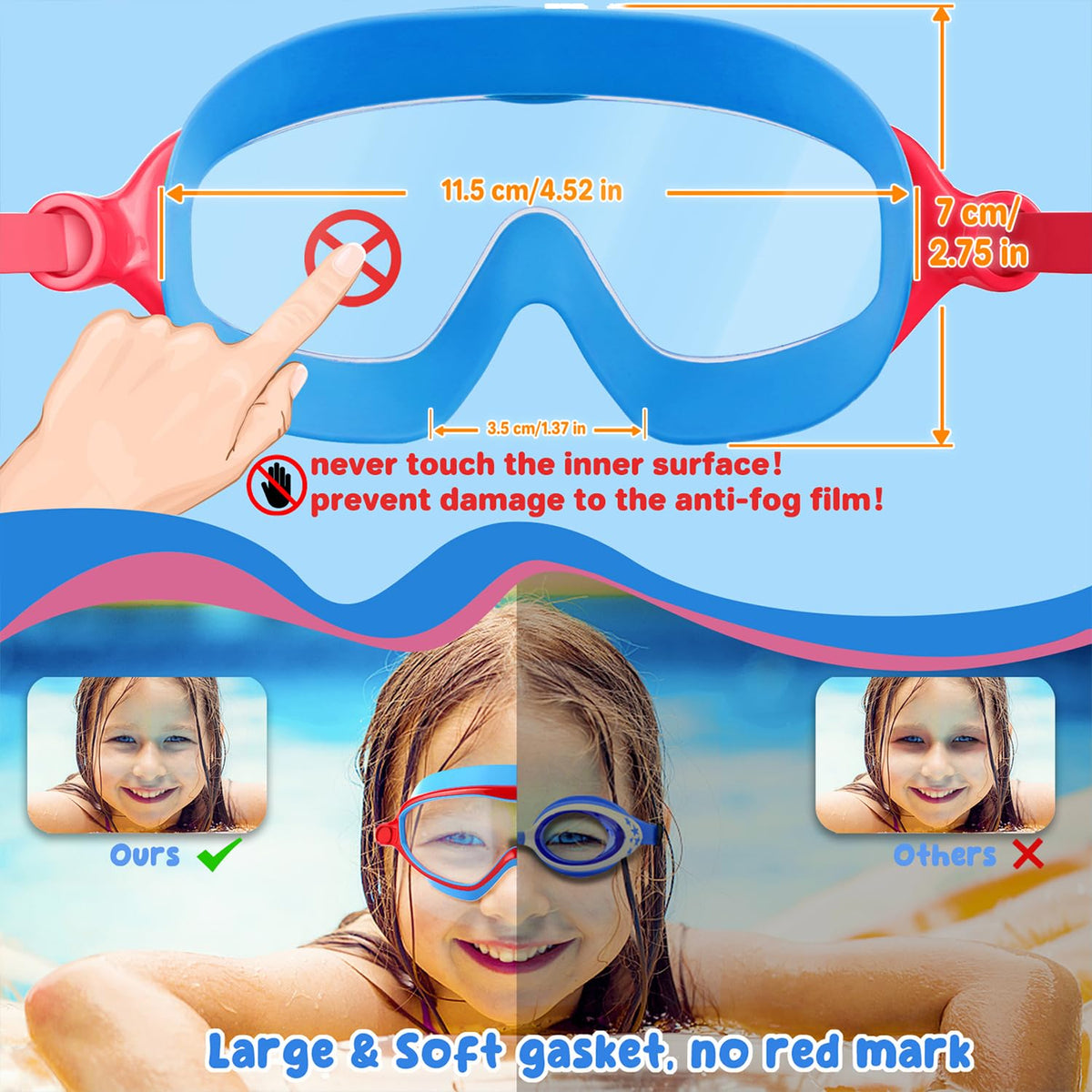 COOLOO Kids Swimming Goggles for Age 4-14, 2 Pack Wide Vision Kids Goggles