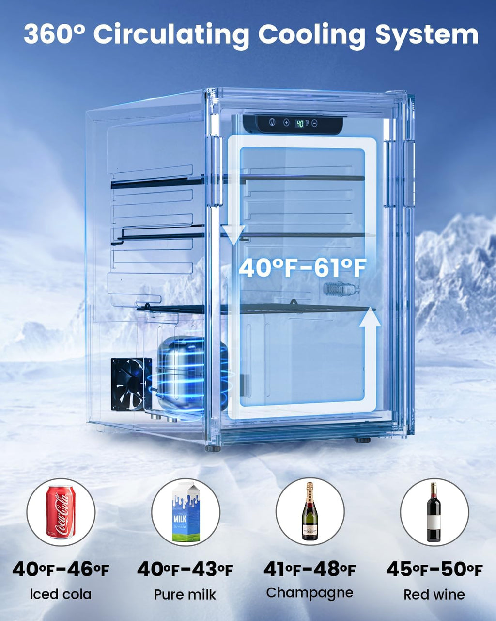 Feelfunn 2.6CuFt Beverage Refrigerator, 95 Can Mini Fridge with Glass Door