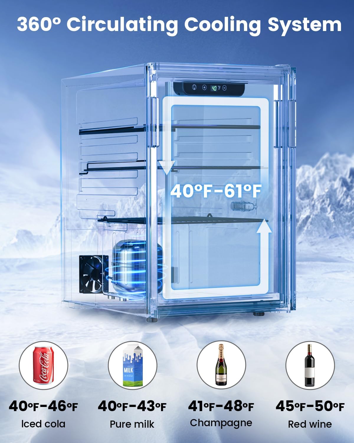 Feelfunn 2.6CuFt Beverage Refrigerator, 95 Can Mini Fridge with Glass Door