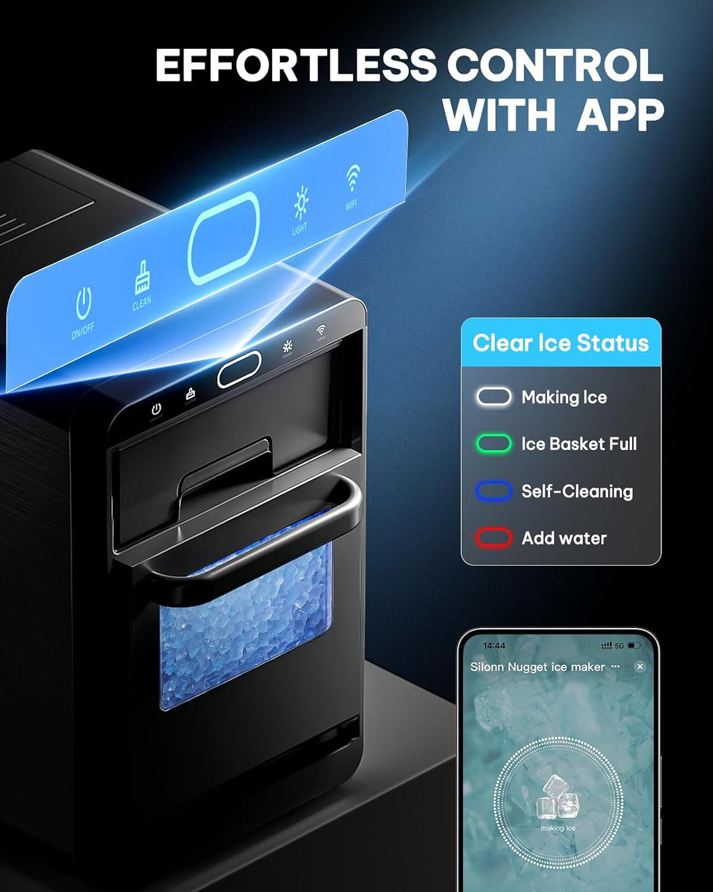 Silonn Ice Maker Countertop, 9 Cubes Ready in 6 Mins, 26lbs in 24Hrs, Self-Cleaning Ice Machine with Ice Scoop and Basket, 2 Sizes of Bullet Ice for Home Kitchen Office Bar Party