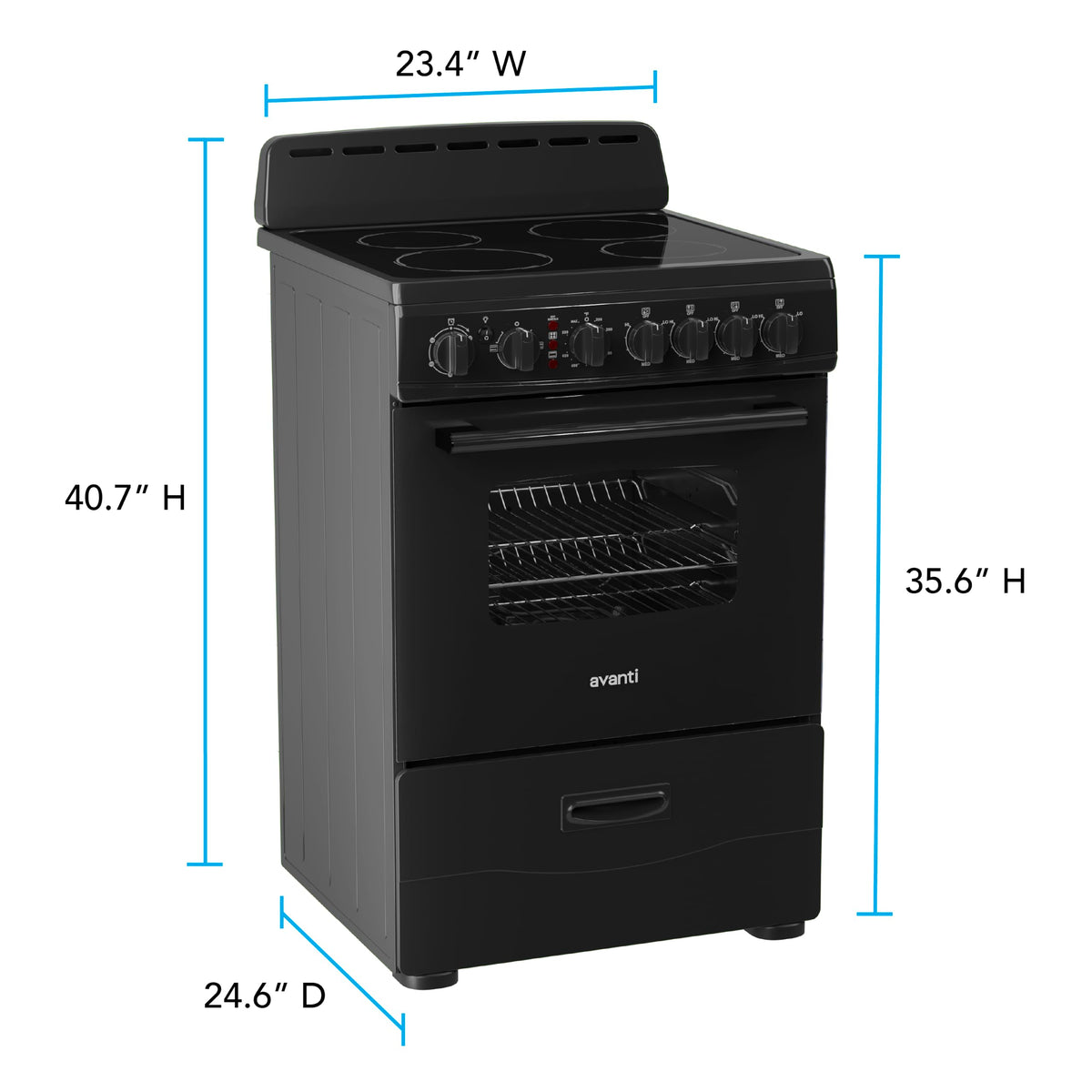 Avanti 20-Inch Freestanding Electric Range with Ceramic Glass Cooktop, in Black (CERU200P1B)