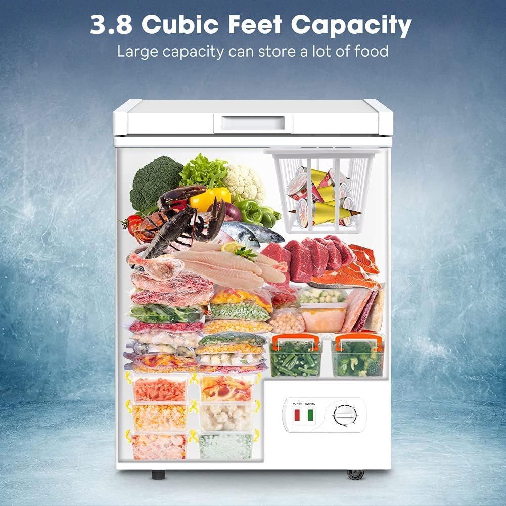 LifePlus Chest Freezer - 3.5 Cubic Feet Compact Deep Freezer Small Freezer 7 Adjustable Temperature with Removable Basket, Energy Saving Super Quiet for Garage, Office, Kitchen, or Apartment, Gray