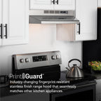 Broan-NuTone F403011 Insert with Light, Exhaust Fan for Under Cabinet Two-Speed Four-Way Convertible Range Hood, 30-Inch, White on White