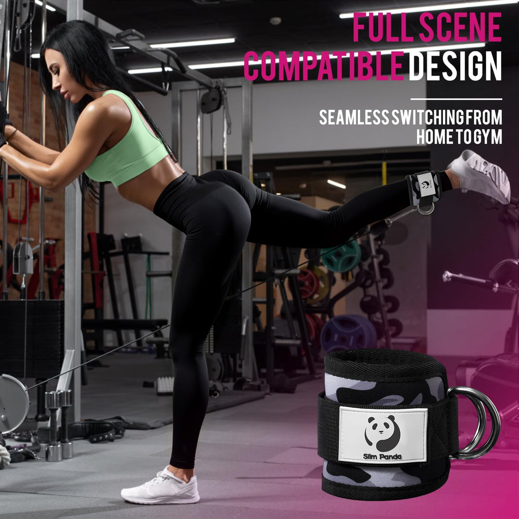 Slim Panda Ankle Straps for Cable Machines, Cable Kickback Ankle Cuffs